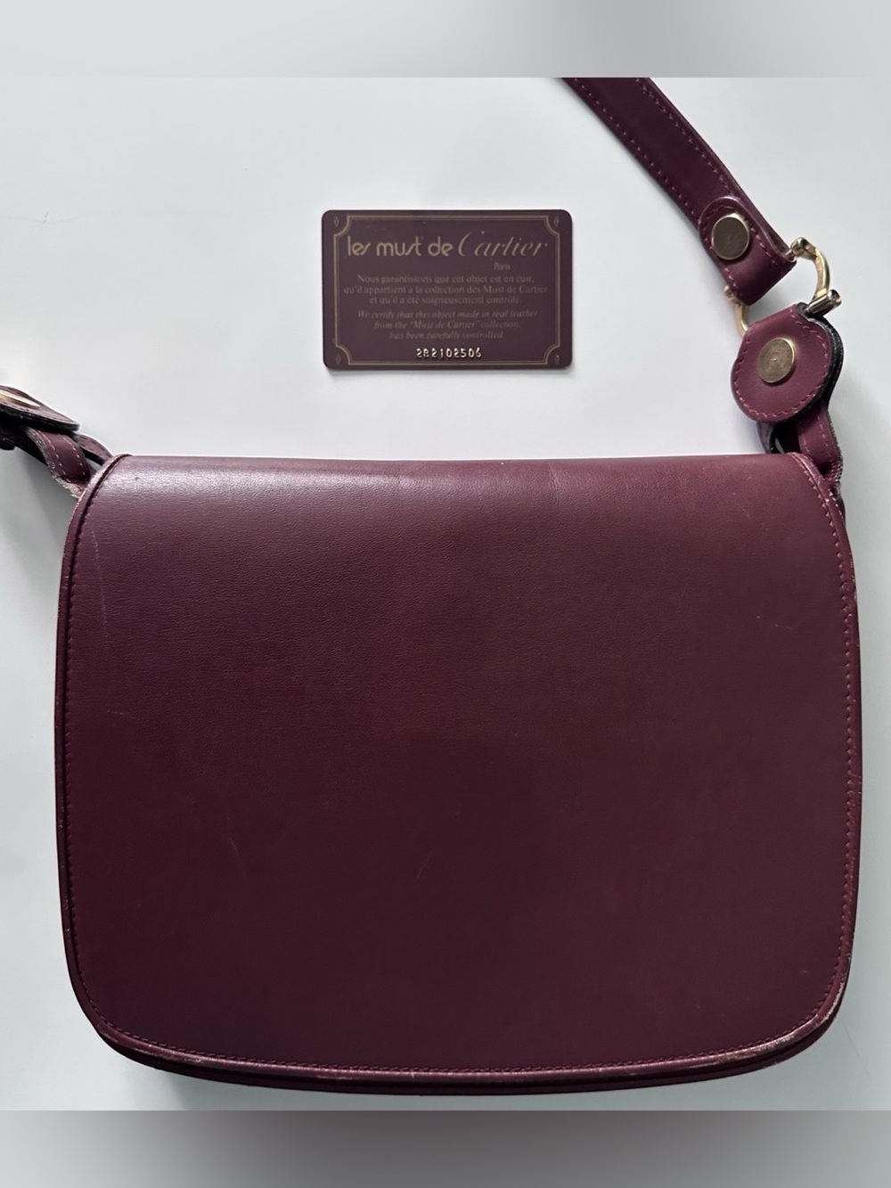 Vintage 1980s Must de Cartier Bordeaux Leather Shoulder Bag | Repair